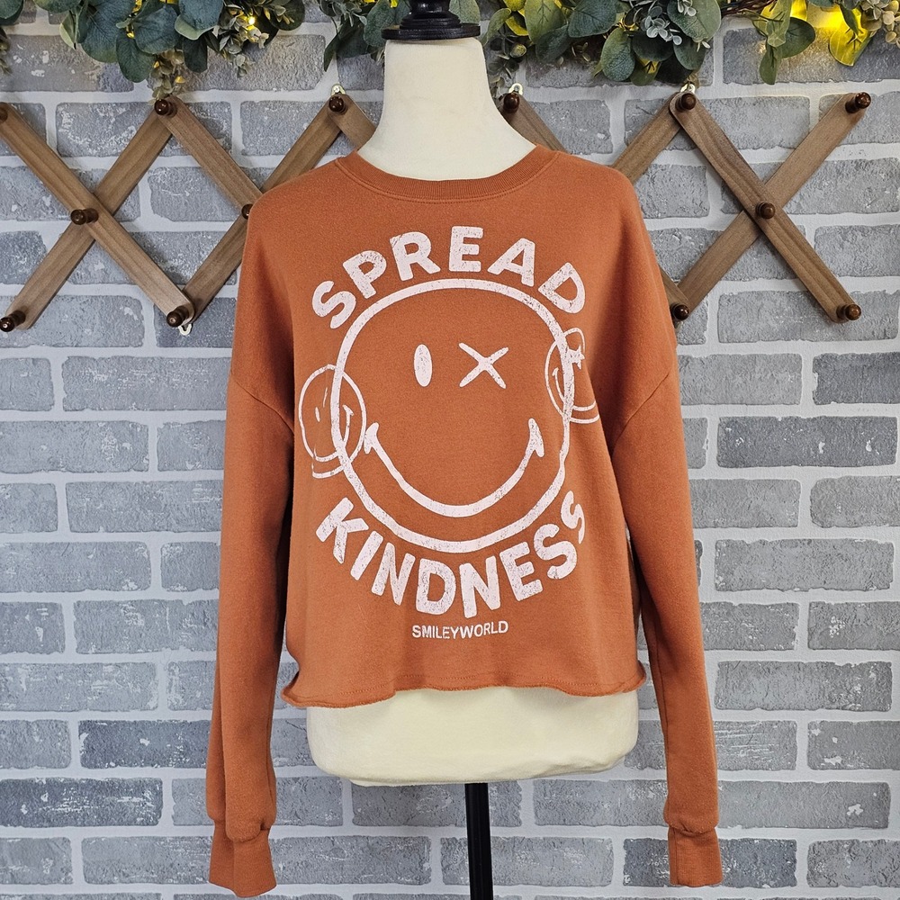 Smiley World Grayson Threads Spread Kindness Orange Cropped Sweatshirt Womens XL